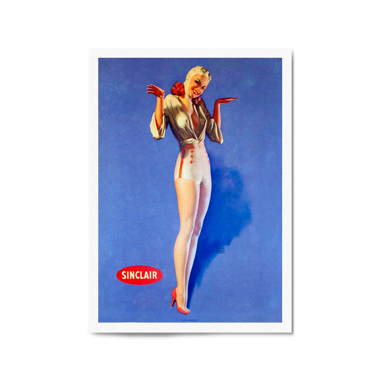 "Air-Minded" Sinclair Motor Oil Pin-Up Girl by Earl Moran | Framed Vintage Poster