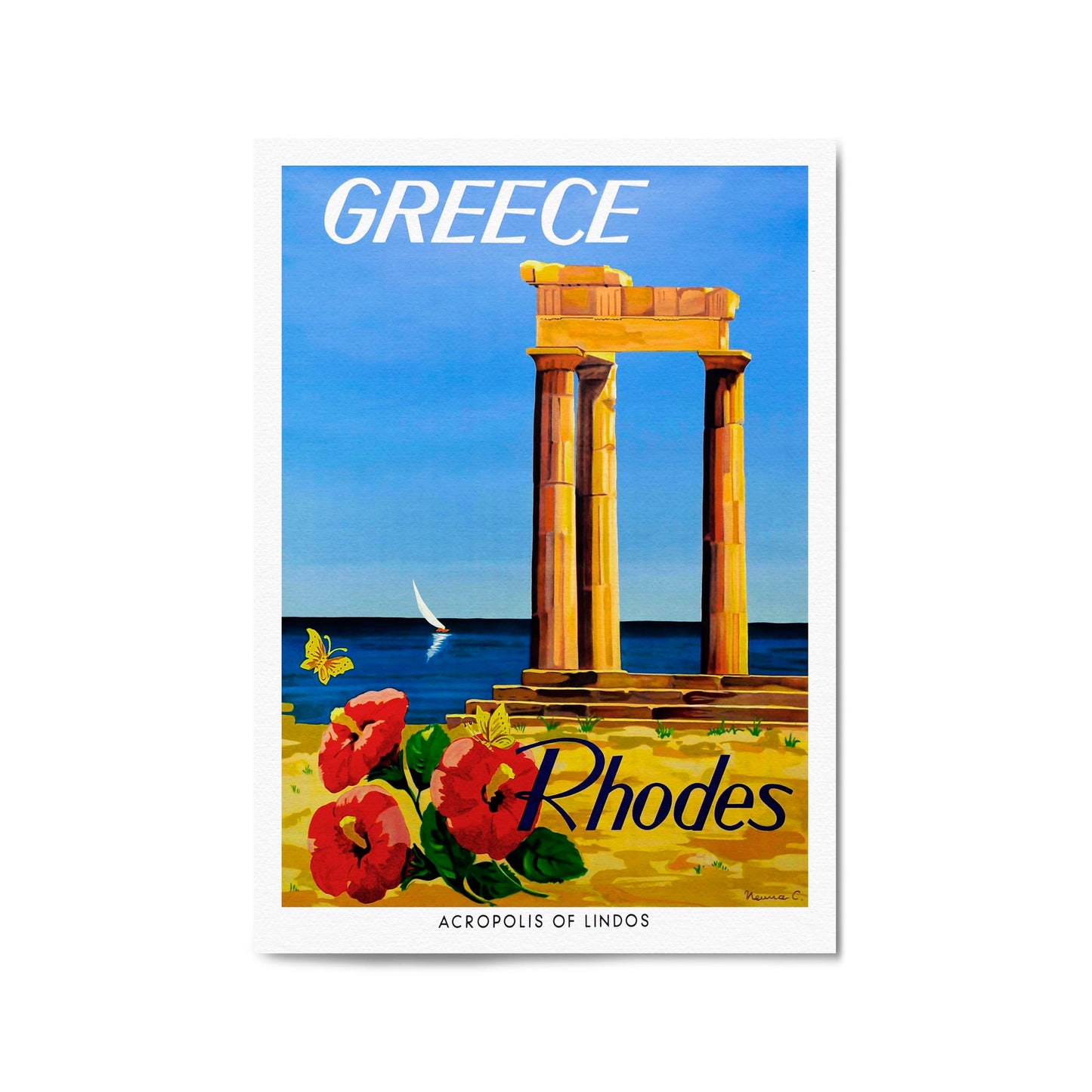 Rhodes, Greece "Acropolis of Lindos" | Framed Vintage Travel Poster