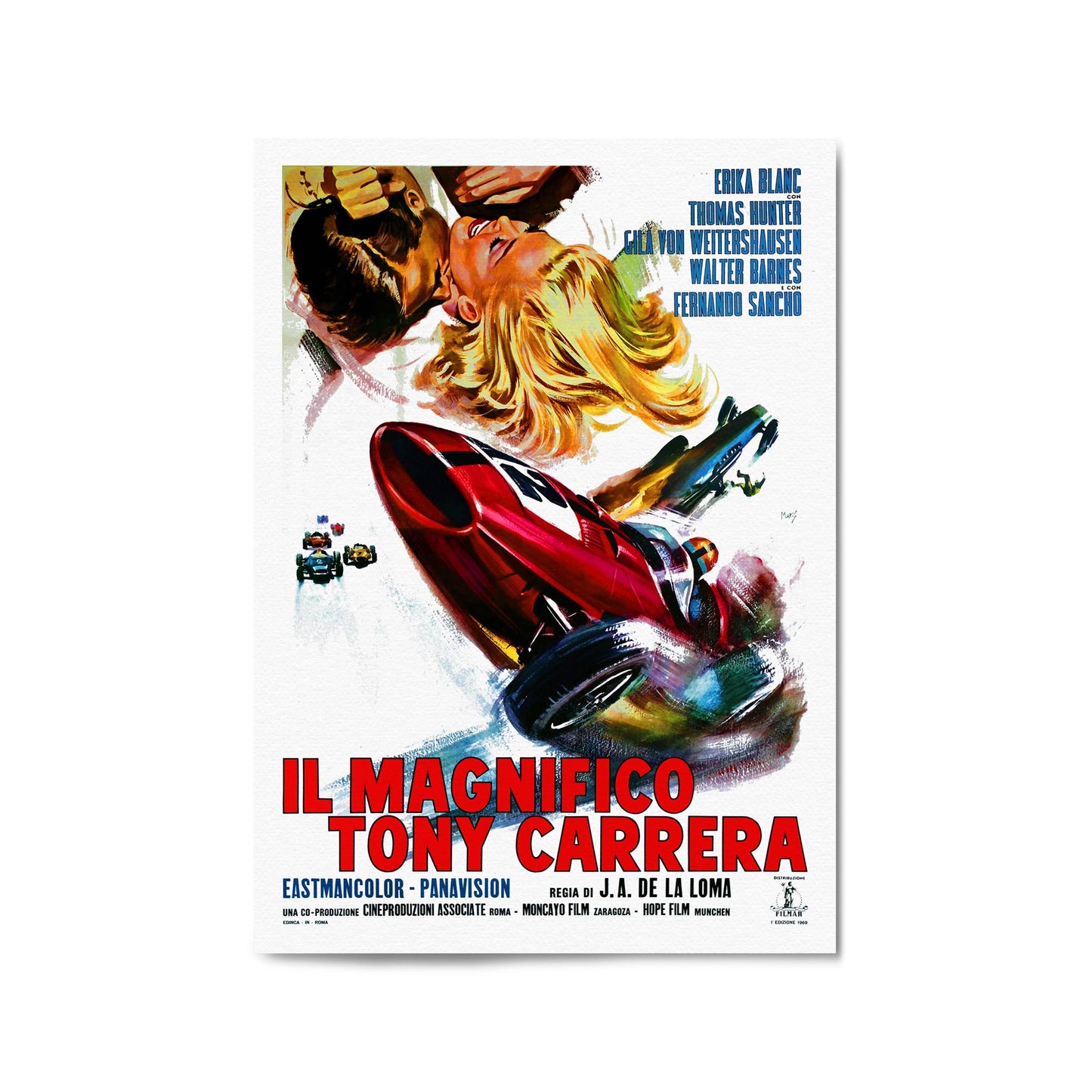 Motorsport "Tony Carrera" Italian Movie | Framed Vintage Poster
