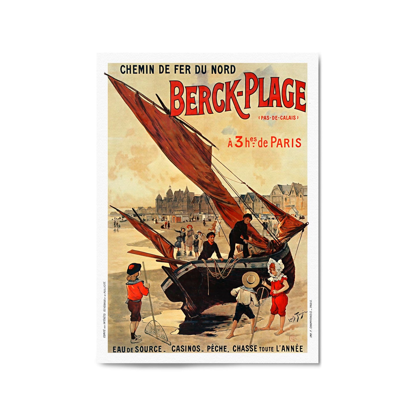 Berck-Plage, France "Chemin de Fer du Nord" | Framed Vintage Travel Poster