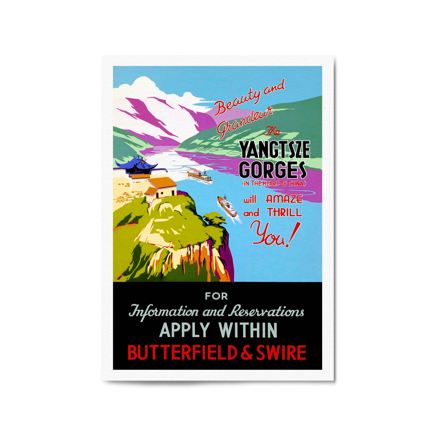 The Yangtze Gorges, China | Framed Vintage Travel Poster