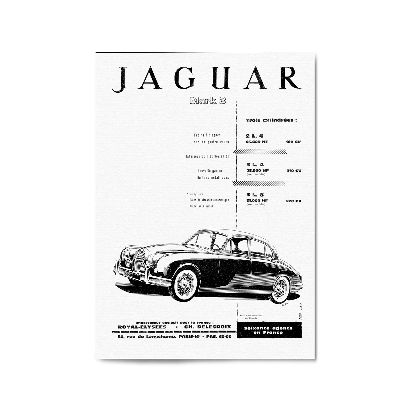 "Jaguar Mark 2" French Car | Framed Vintage Poster