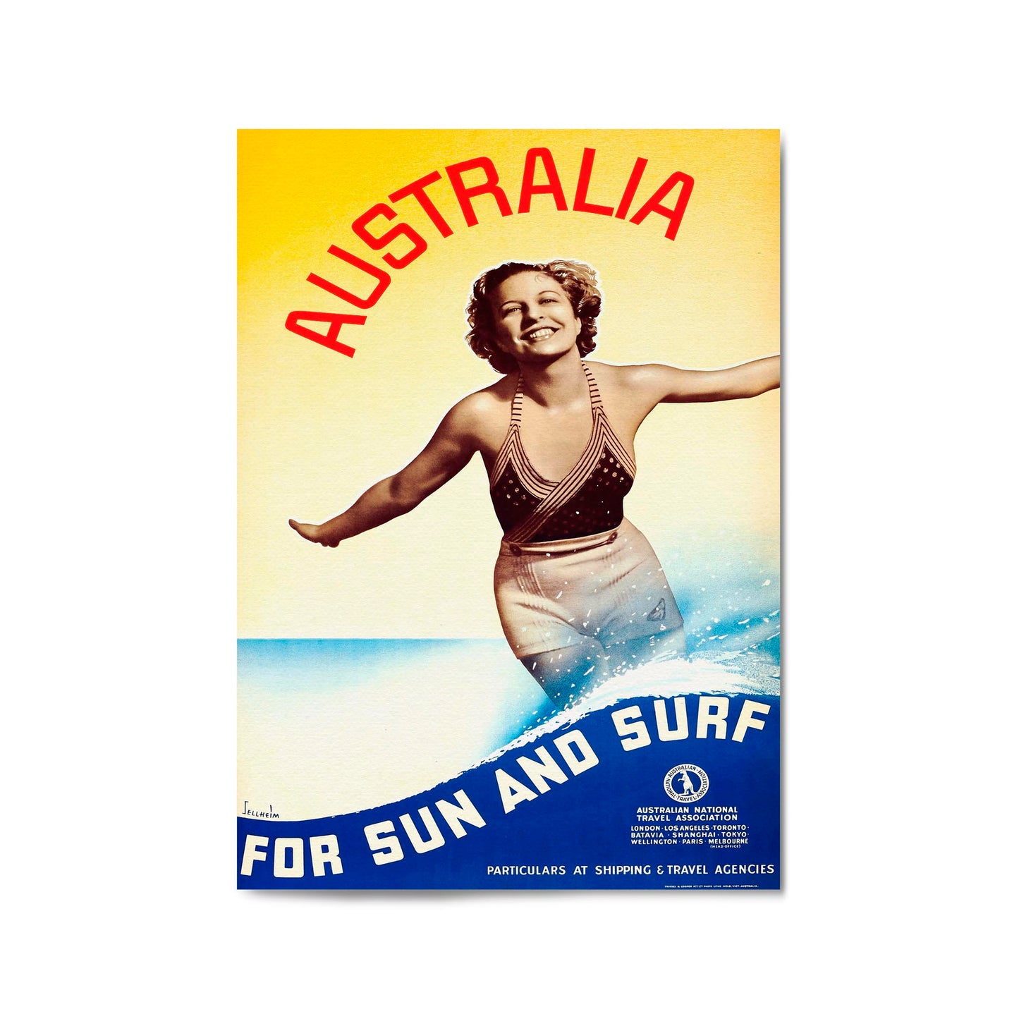 Australia "For Sun and Surf" | Framed Vintage Travel Poster