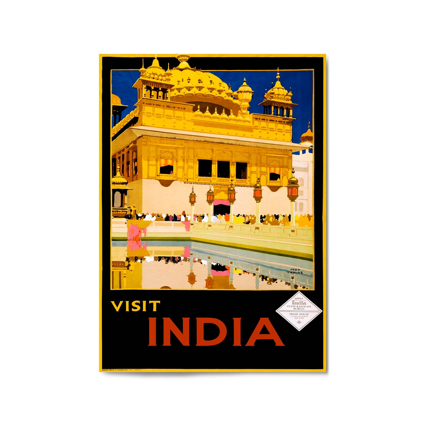 Visit India, Golden Temple in Amritsar - India State Railway Bureau | Framed Vintage Travel Poster