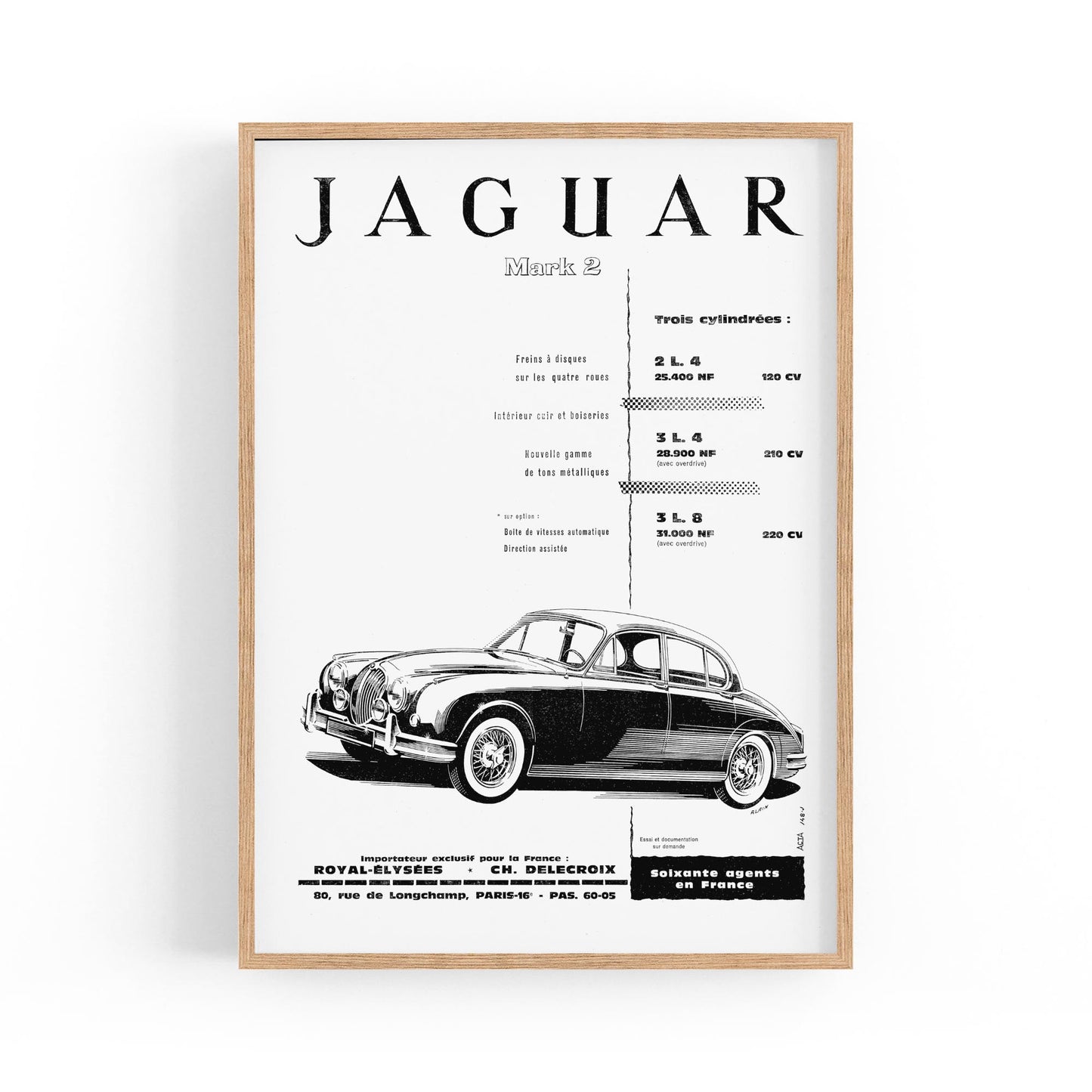 "Jaguar Mark 2" French Car | Framed Vintage Poster