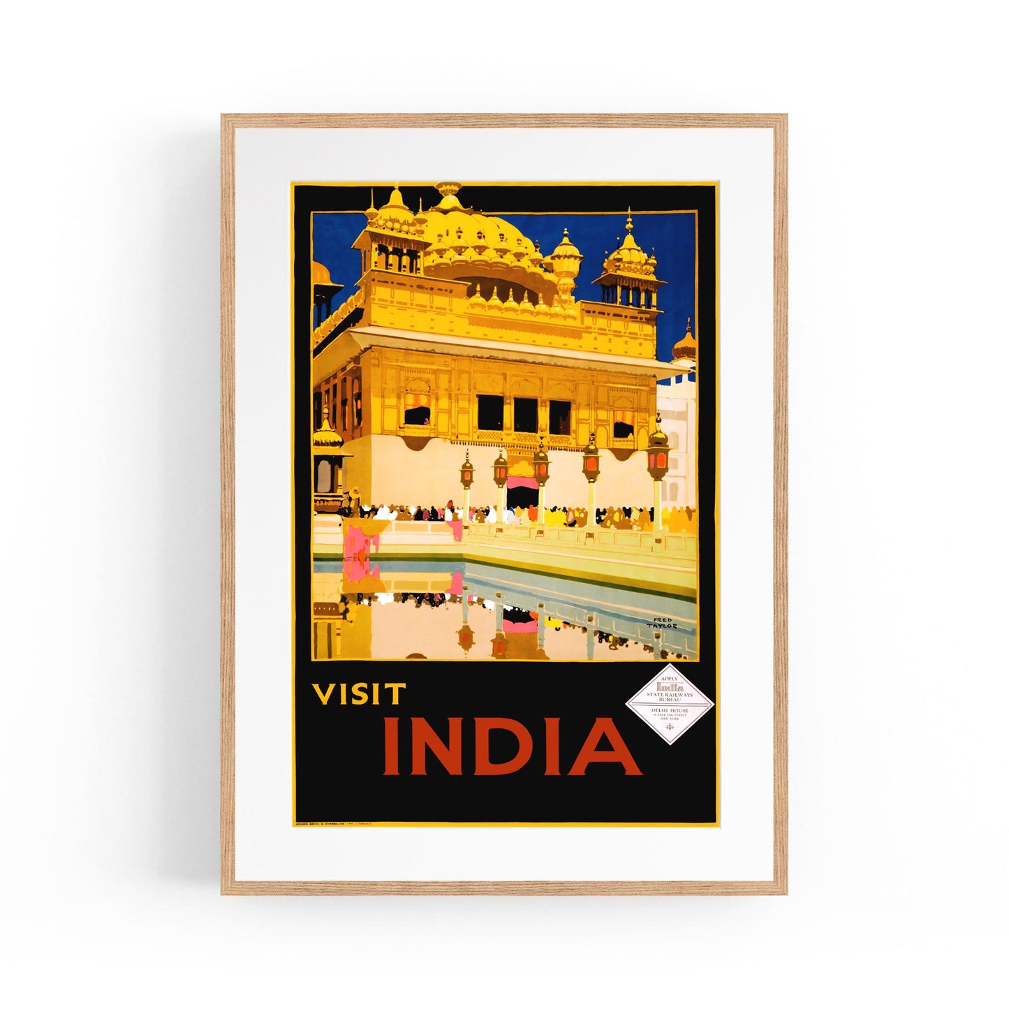 Visit India, Golden Temple in Amritsar - India State Railway Bureau | Framed Vintage Travel Poster