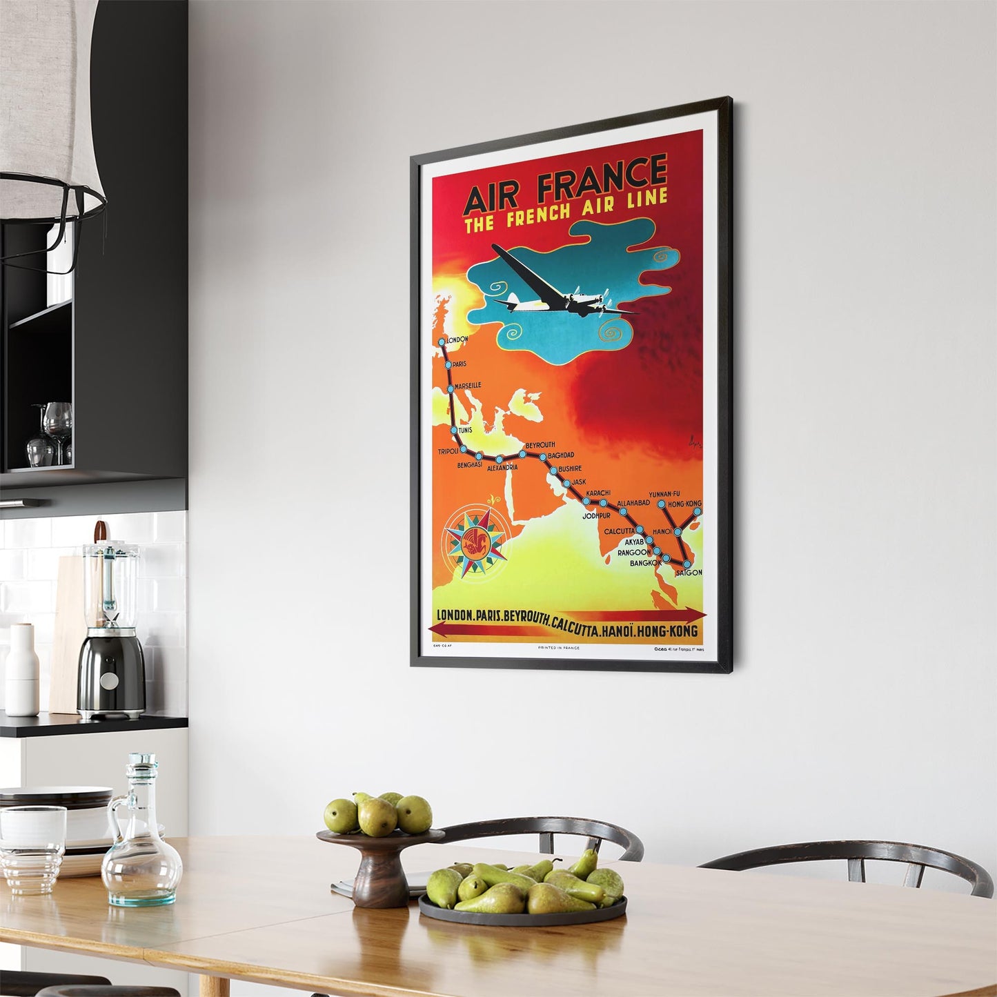 Air France Poster - London to Hong Kong Route | Framed Vintage Travel Poster