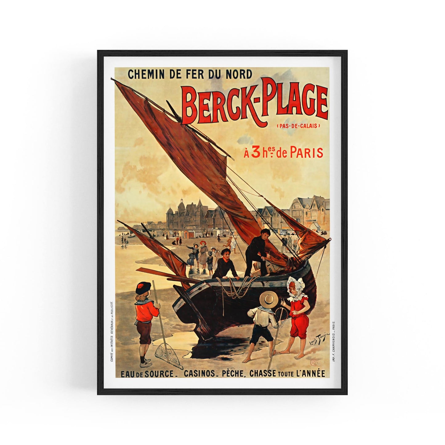 Berck-Plage, France "Chemin de Fer du Nord" | Framed Vintage Travel Poster