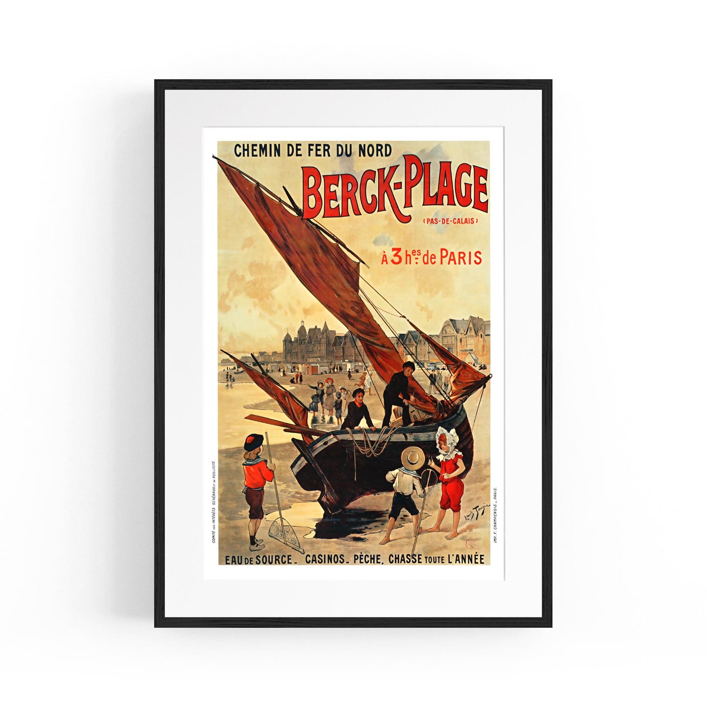 Berck-Plage, France "Chemin de Fer du Nord" | Framed Vintage Travel Poster
