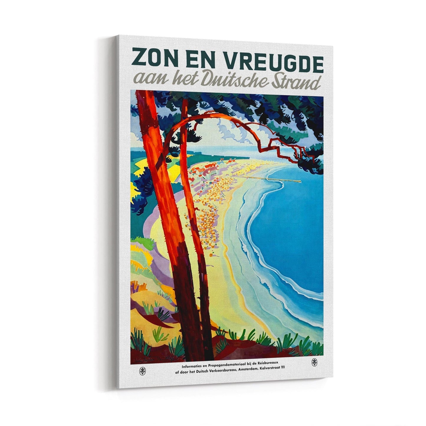 German Beach Advertisement In Dutch Language | Framed Canvas Vintage Travel Advertisement