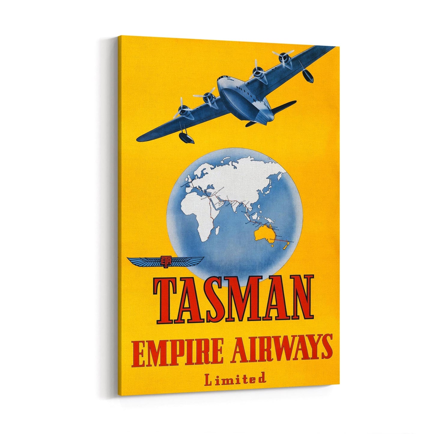 Australia & New Zealand by Tasman Empire Airways | Framed Canvas Vintage Travel Advertisement