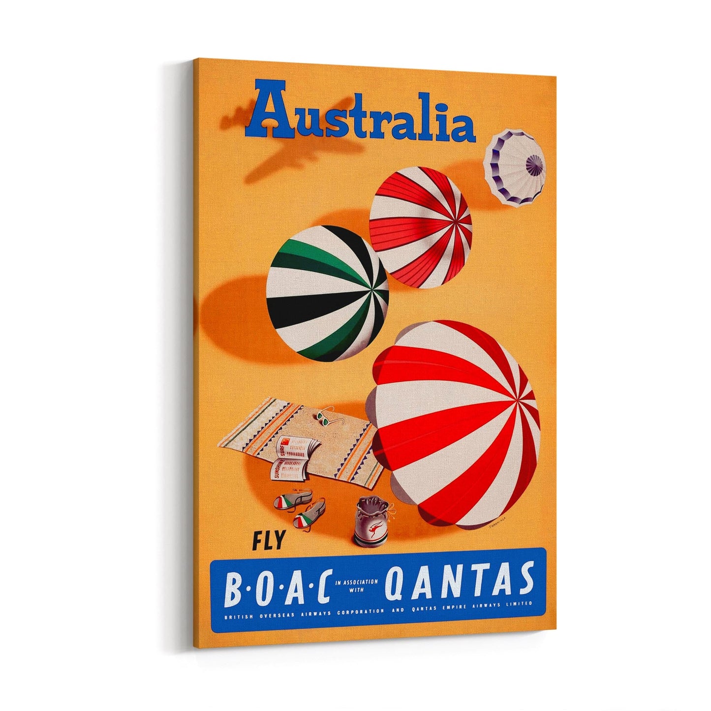 BOAC Qantas Summer Beach Australia | Framed Canvas Vintage Travel Advertisement