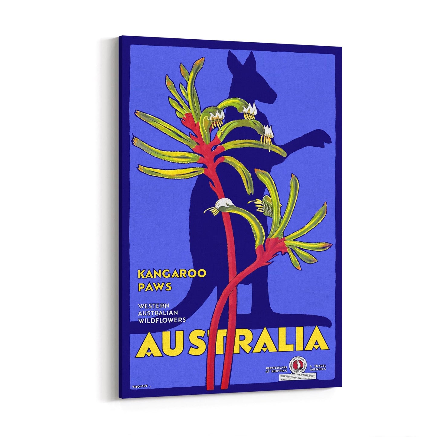 Western Australia Kangaroo | Framed Canvas Vintage Travel Advertisement