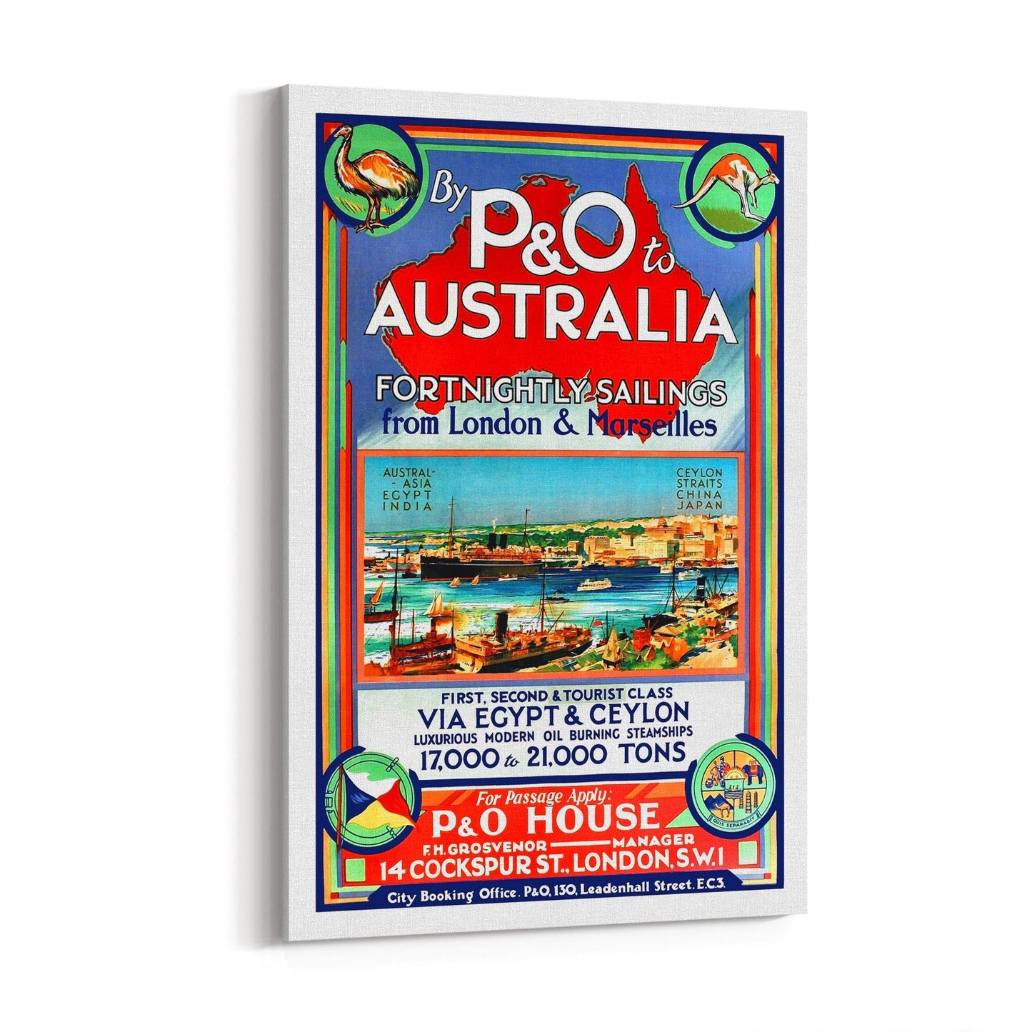 P&O Shipping to Australia Travel & Tourism | Framed Canvas Vintage Advertisement