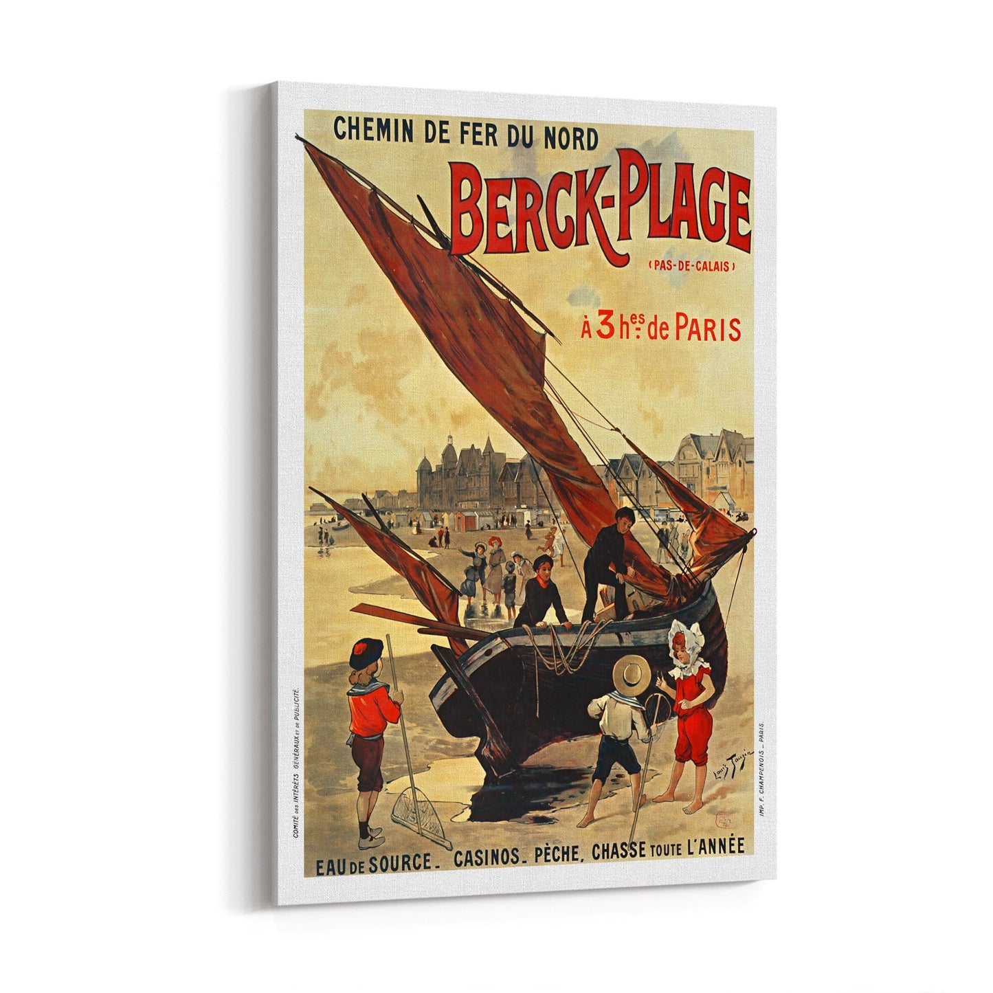 Berck-Plage, France "Chemin de Fer du Nord" | Framed Canvas Vintage Travel Advertisement