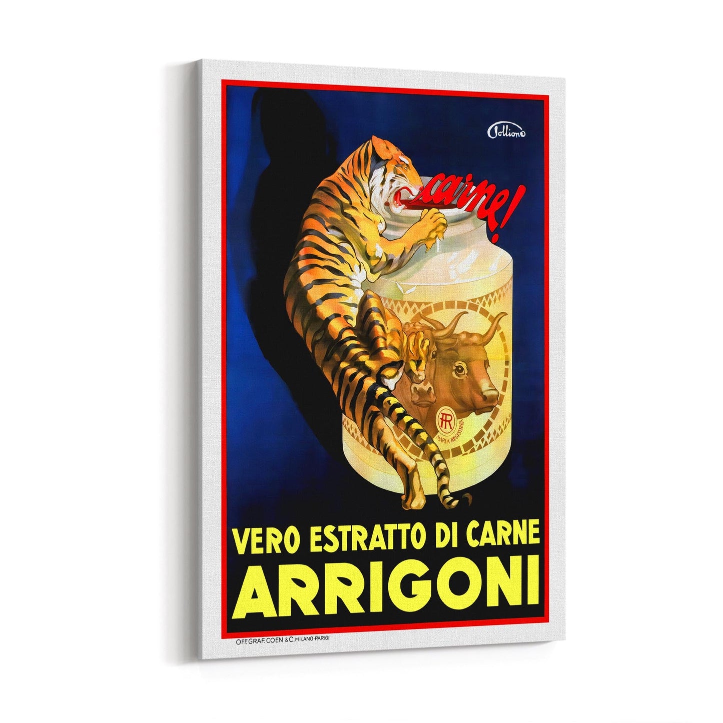 Arrigoni Vintage Meat Extract by Sigon Pollione | Framed Canvas Vintage Italian Advertisement