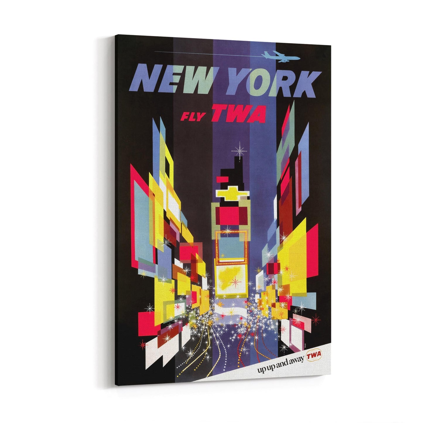 New York Fly TWA, United States of America | Framed Canvas Vintage Travel Advertisement