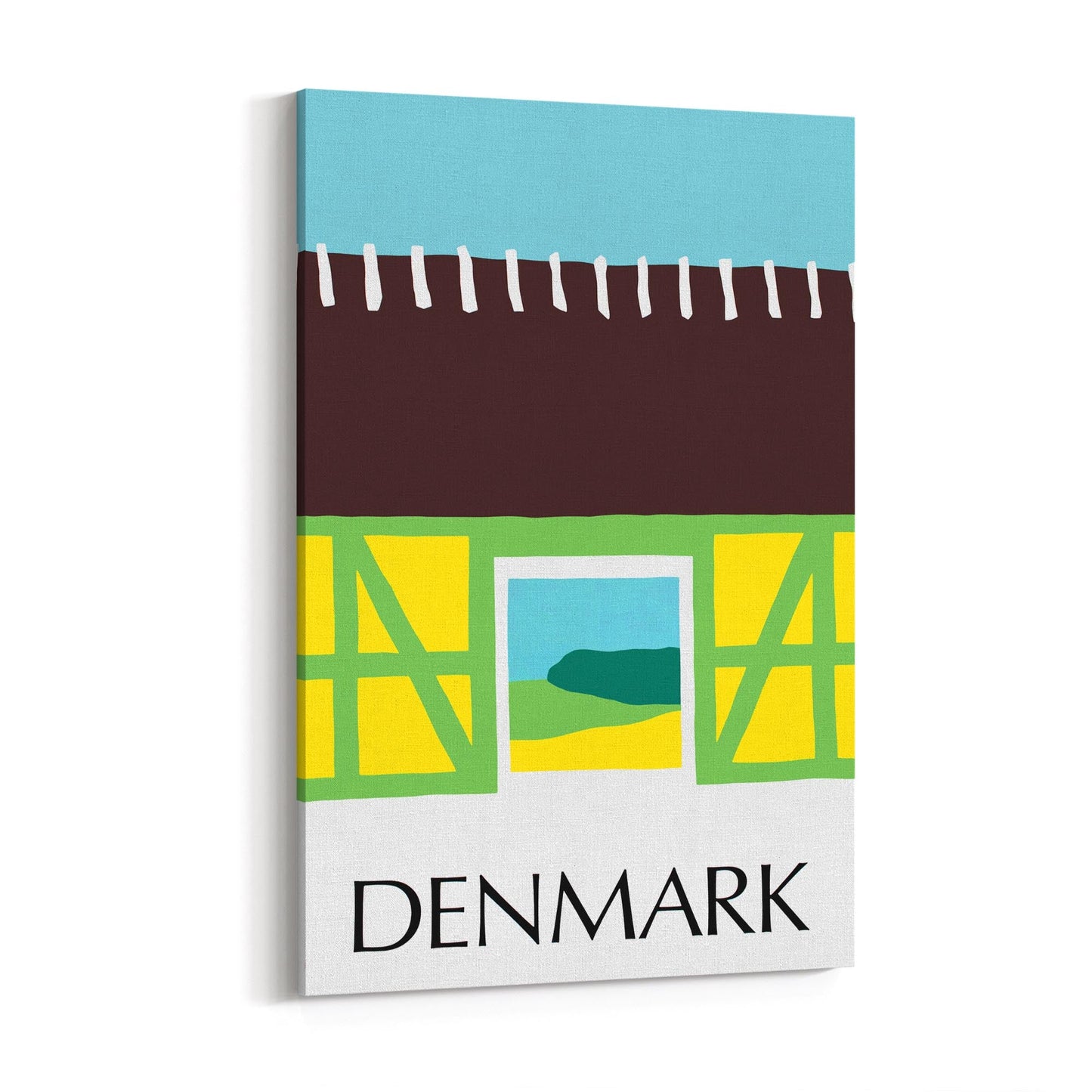 Denmark Minimal Countryside Farm Barn | Framed Canvas Vintage Travel Advertisement
