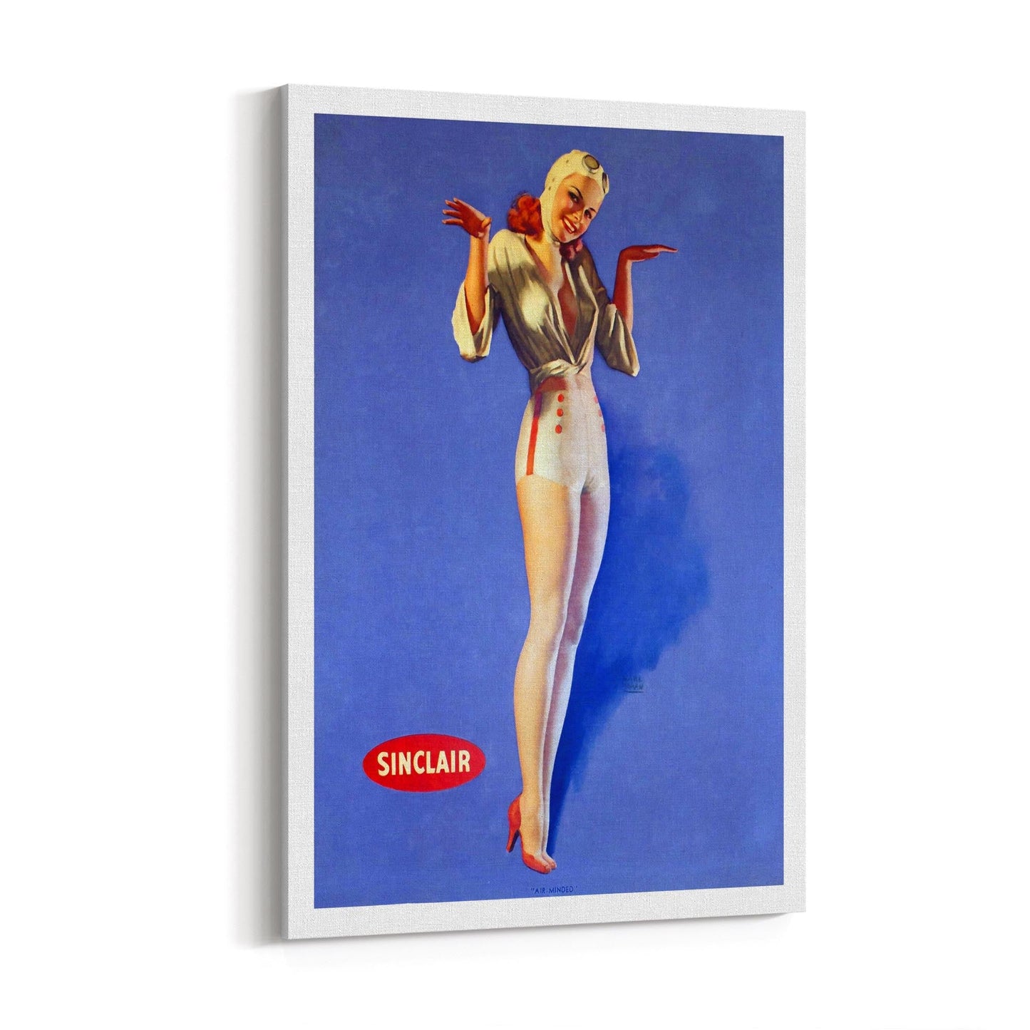 "Air-Minded" Sinclair Motor Oil Pin-Up Girl by Earl Moran | Framed Canvas Vintage Design