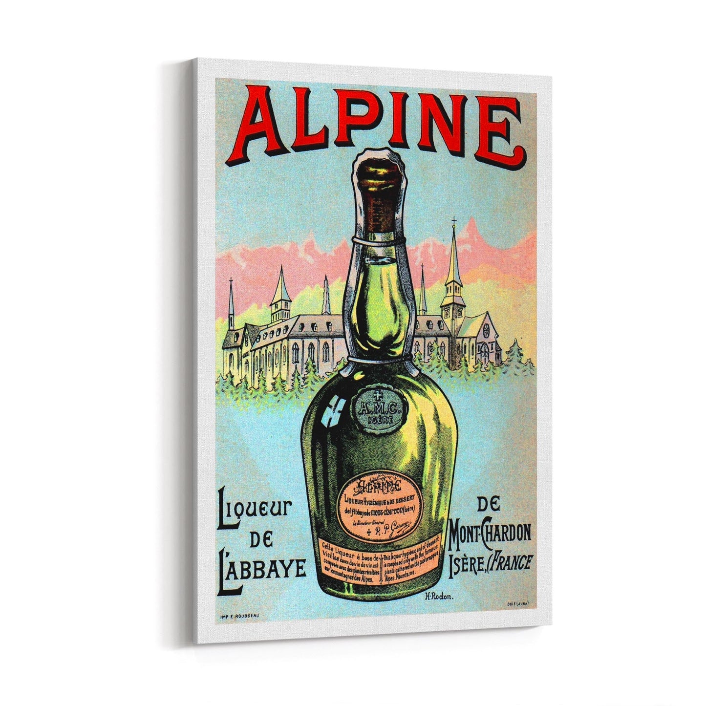 Alpine Liqueur de l'Abbaye de Mont-Chardon by H. Rodon | Framed Canvas Vintage Advertisement