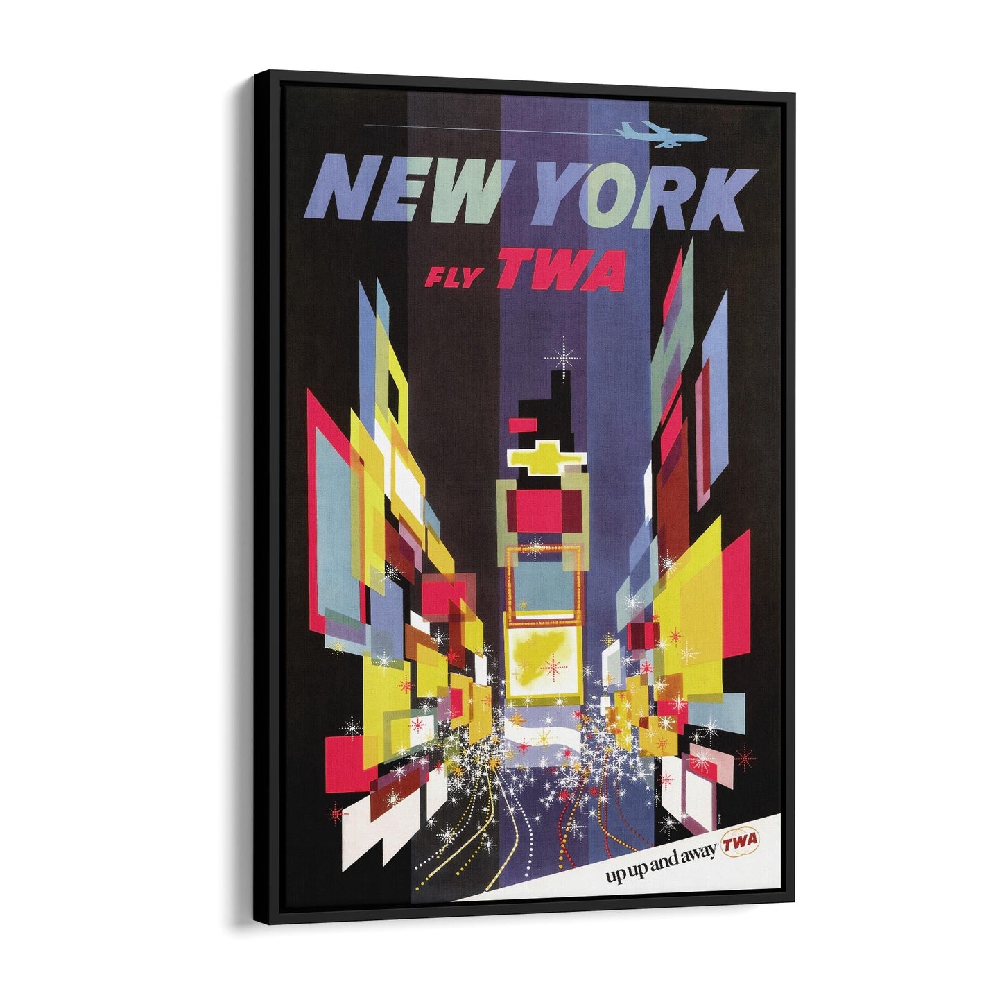 New York Fly TWA, United States of America | Framed Canvas Vintage Travel Advertisement