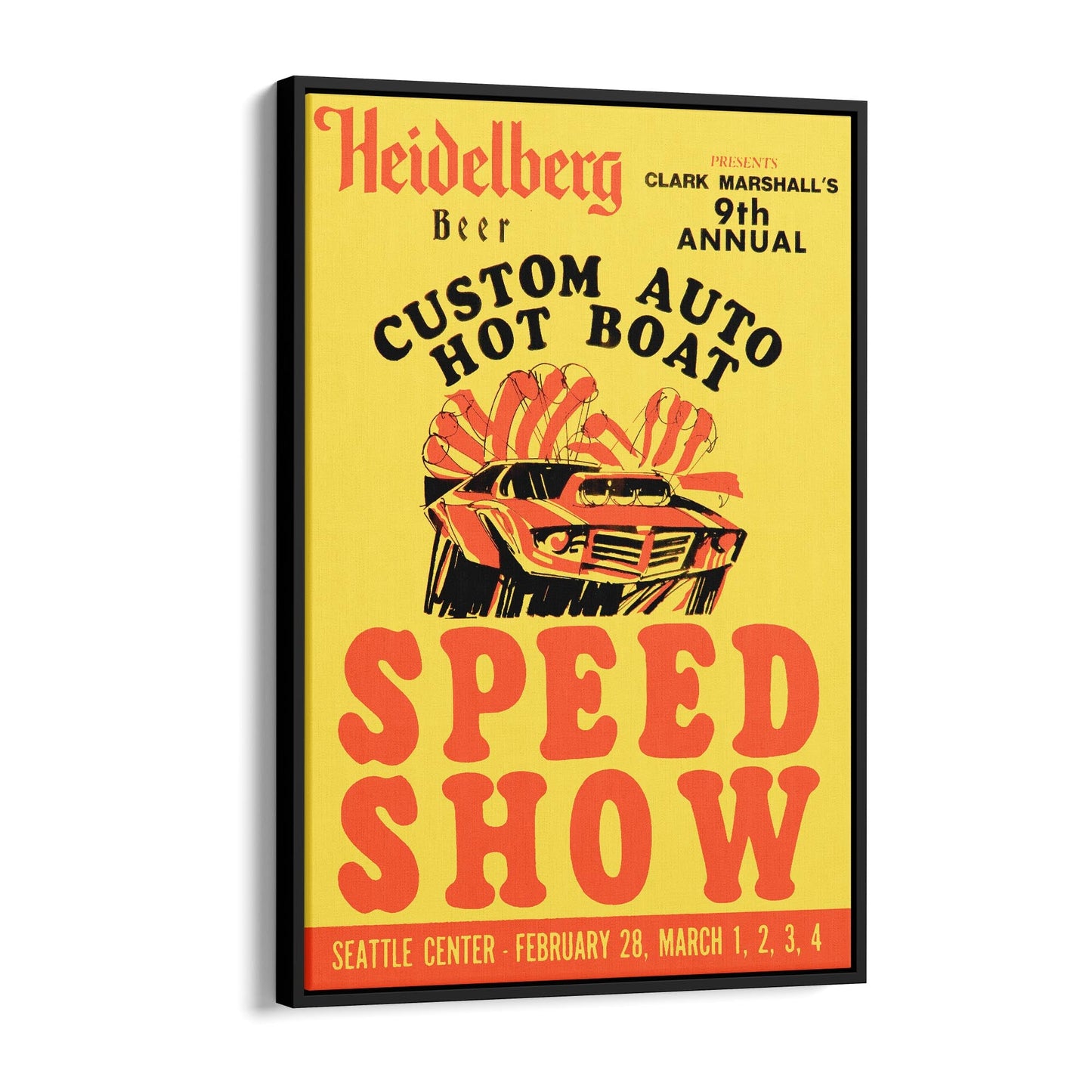 1973 Car "Speed Show" Seattle Motorsport | Framed Canvas Vintage Advertisement