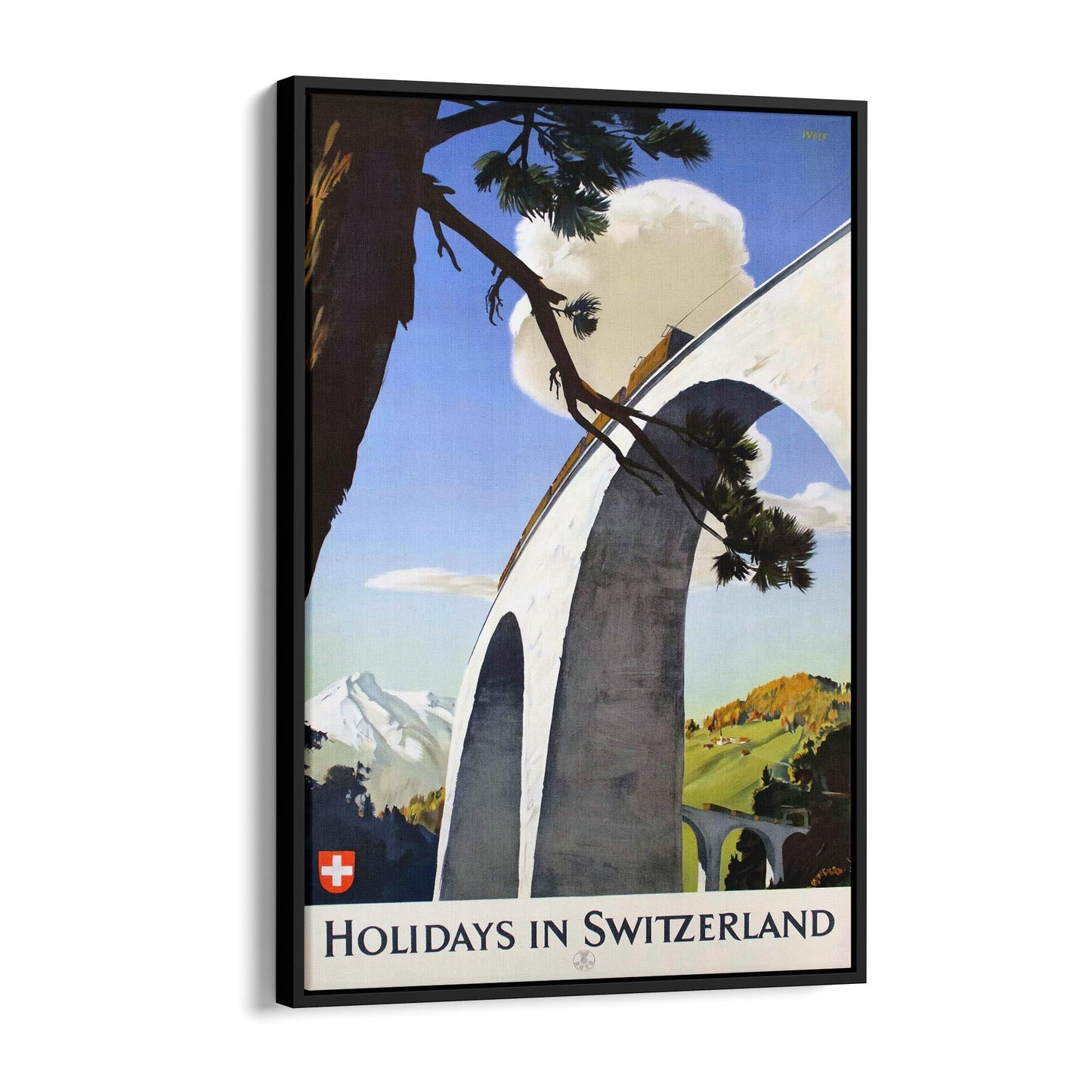 Holidays in Switzerland by Edmund Welf | Framed Canvas Vintage Travel Advertisement