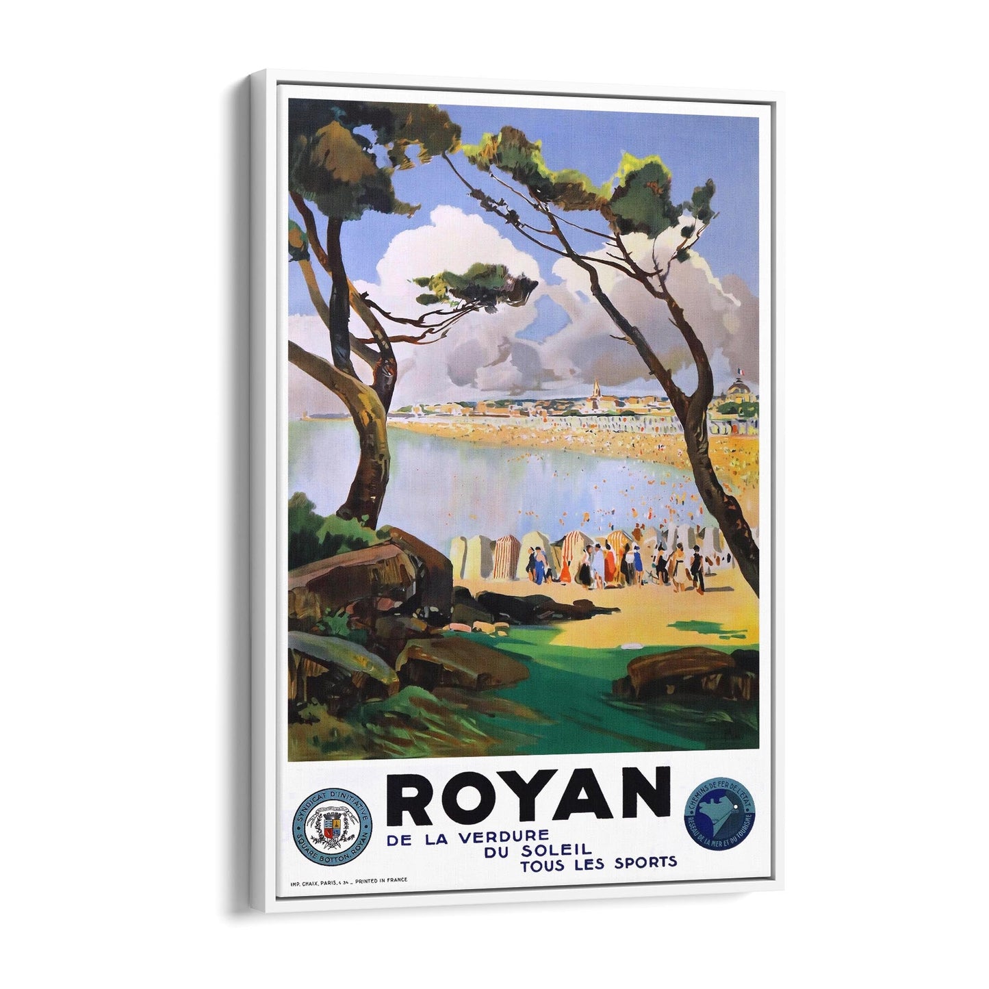 Beach of Royan, France "De La Verdure Du Soleil Tous Les Sports" | Framed Canvas Vintage Travel Advertisement