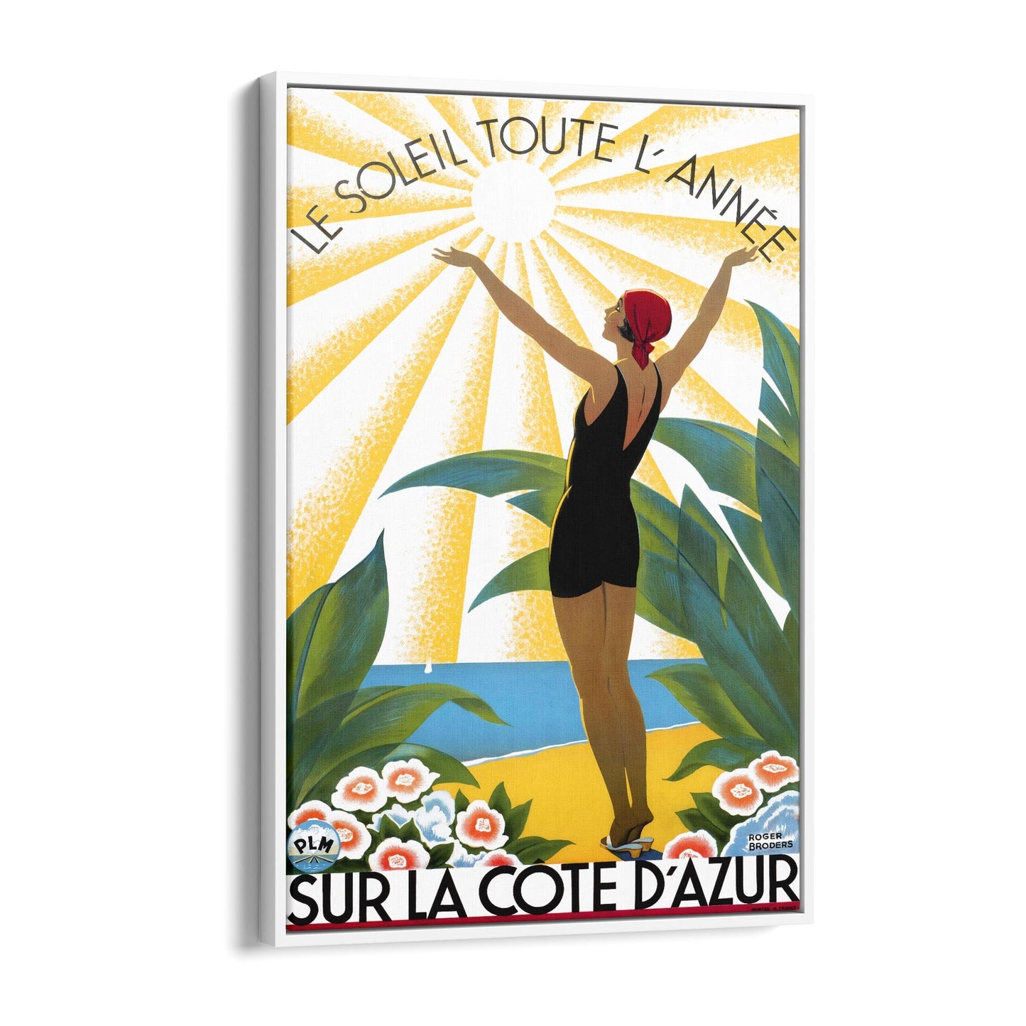 Cote d'Azur Poster - "Le Soleil Toute L'Annee" by Roger Broders | Framed Canvas Vintage Travel Advertisement