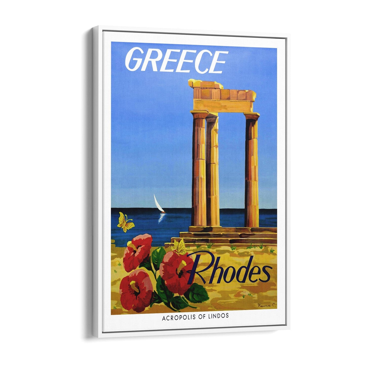 Rhodes, Greece "Acropolis of Lindos" | Framed Canvas Vintage Travel Advertisement