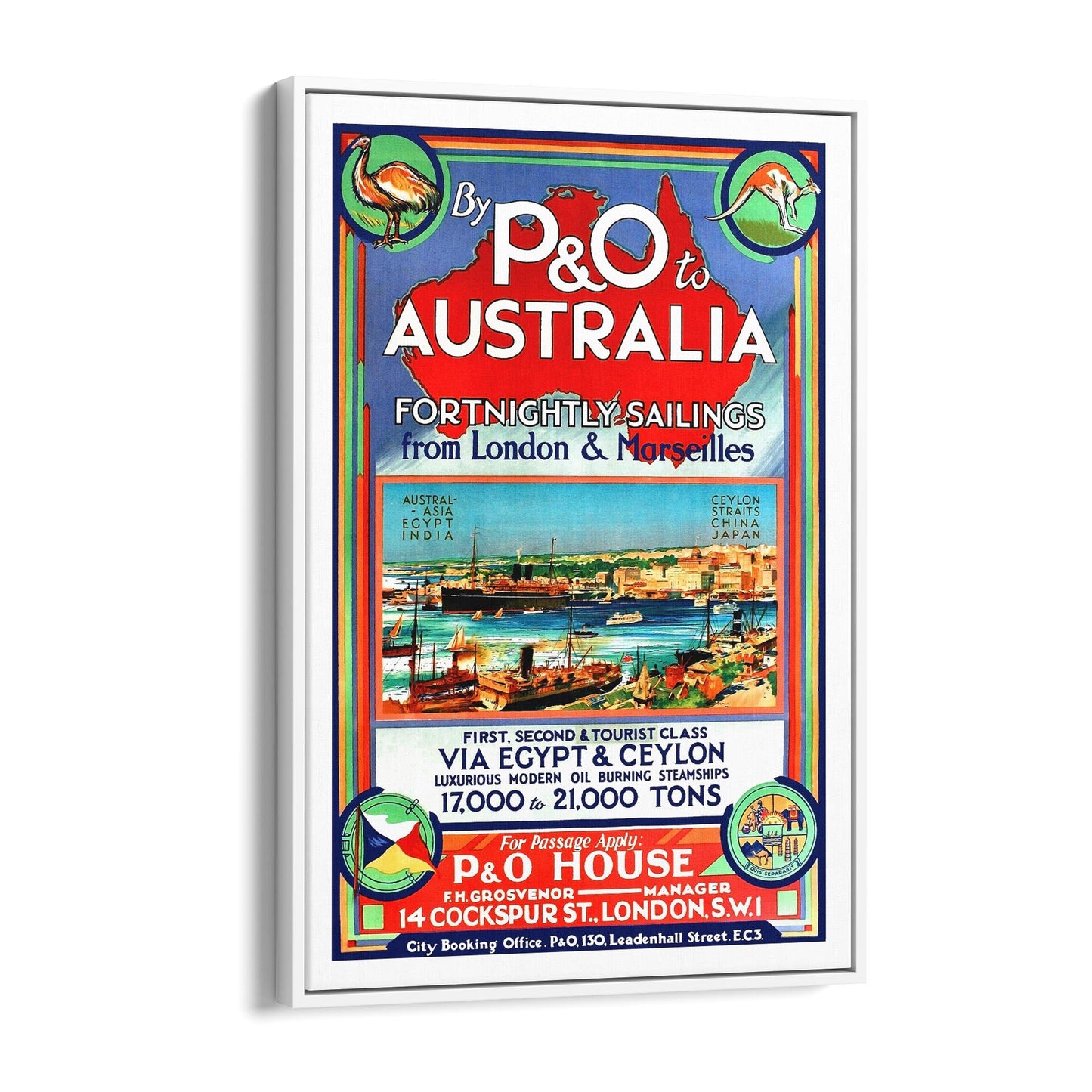 P&O Shipping to Australia Travel & Tourism | Framed Canvas Vintage Advertisement