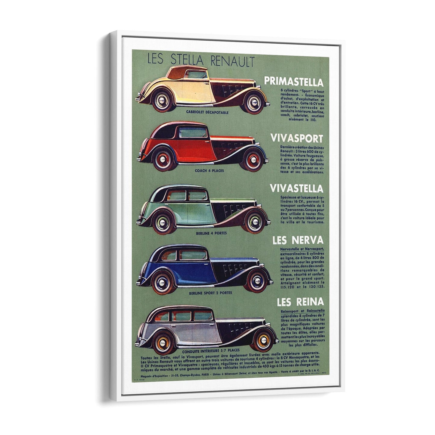"The Renault Stars" (Les Stella Renault) French Car | Framed Canvas Vintage Advertisement