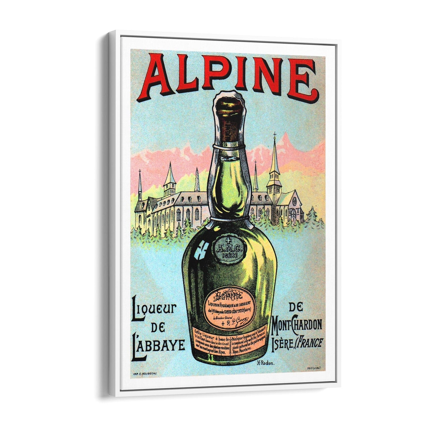 Alpine Liqueur de l'Abbaye de Mont-Chardon by H. Rodon | Framed Canvas Vintage Advertisement