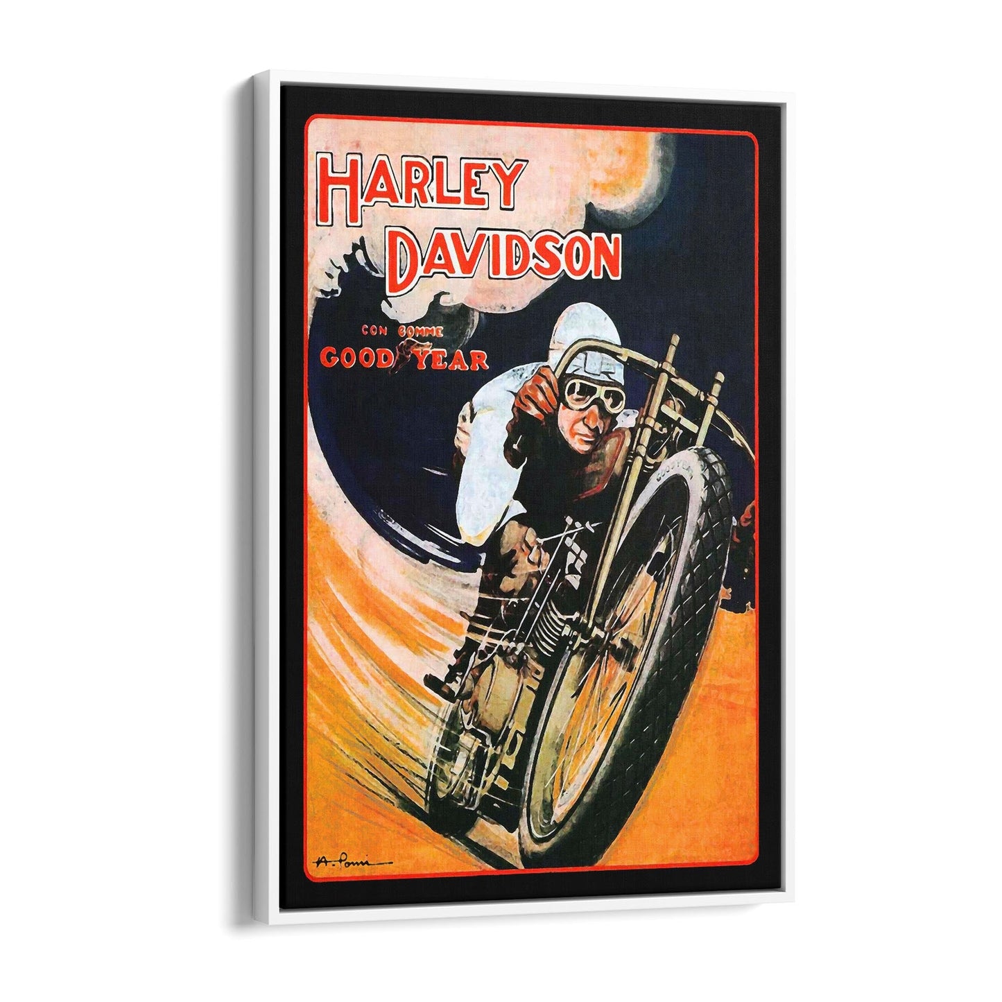 Harley Davidson on Goodyear Tyres | Framed Canvas Vintage Advertisement