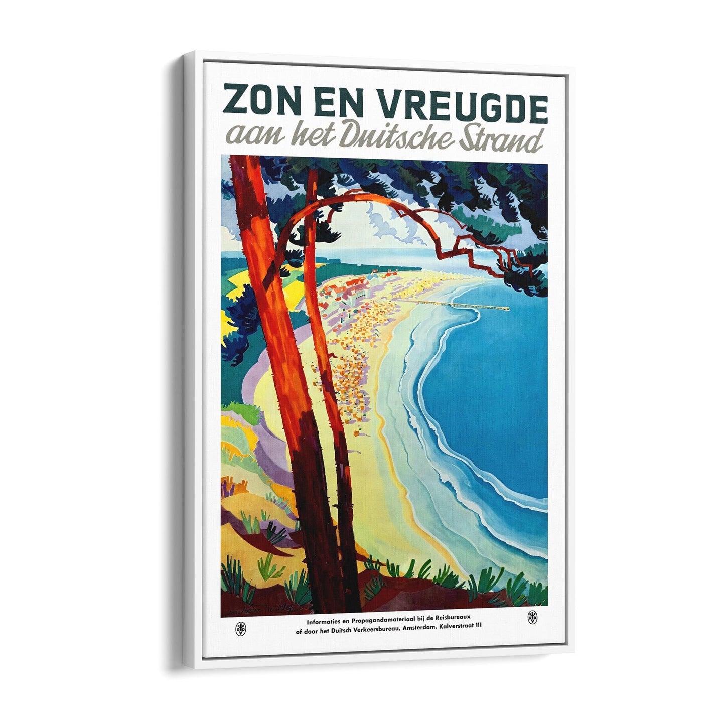 German Beach Advertisement In Dutch Language | Framed Canvas Vintage Travel Advertisement