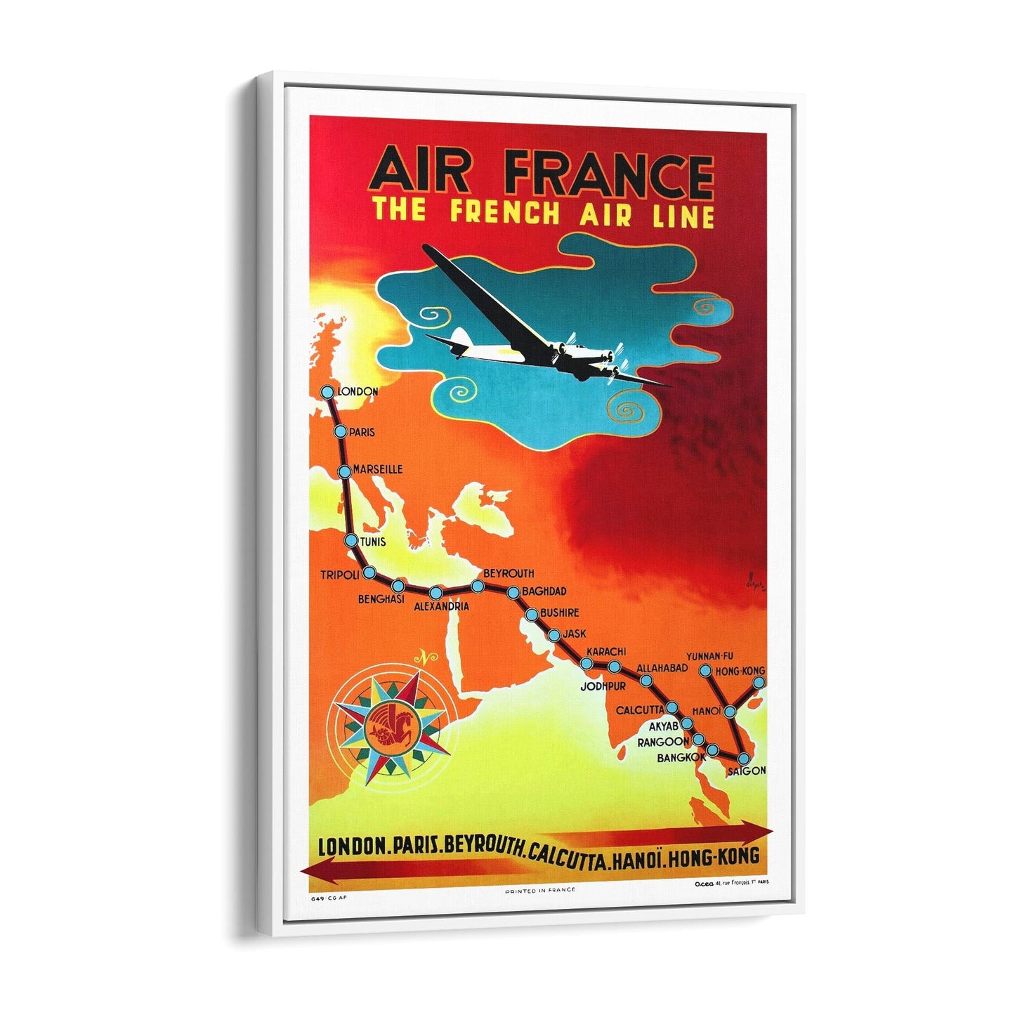 Air France - London to Hong Kong | Framed Canvas Vintage Travel Advertisement