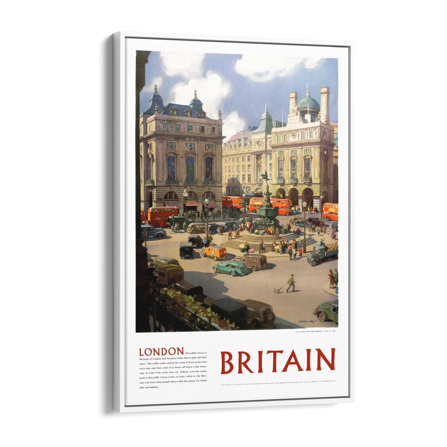 London's Piccadilly Circus by Leonard Squirell | Framed Canvas Vintage Travel Advertisement