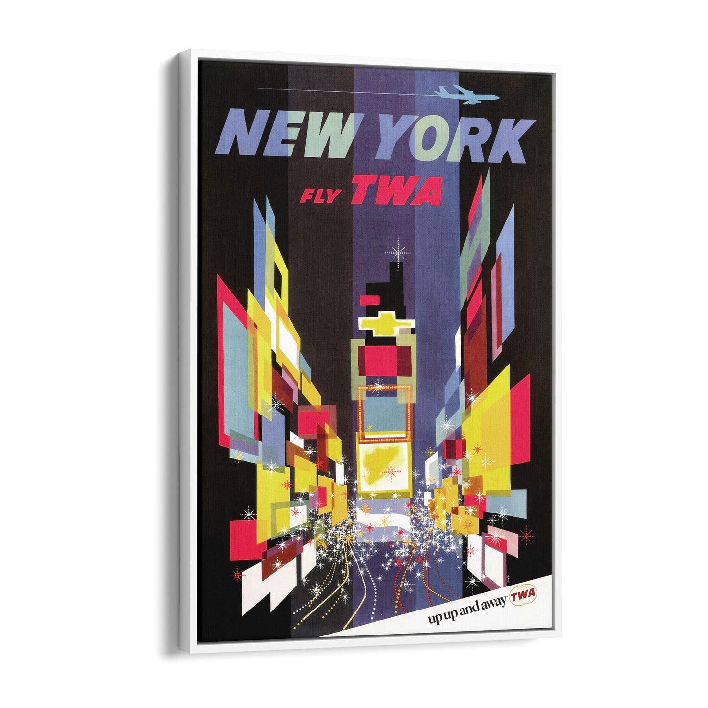 New York Fly TWA, United States of America | Framed Canvas Vintage Travel Advertisement