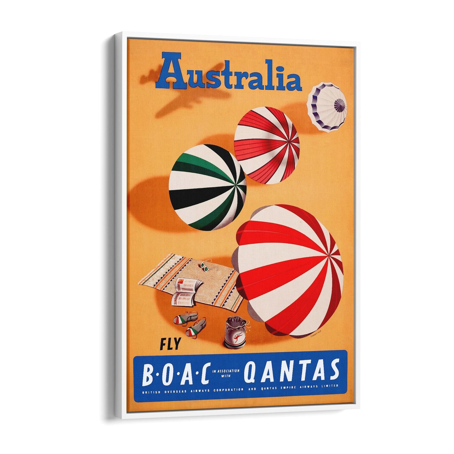 BOAC Qantas Summer Beach Australia | Framed Canvas Vintage Travel Advertisement