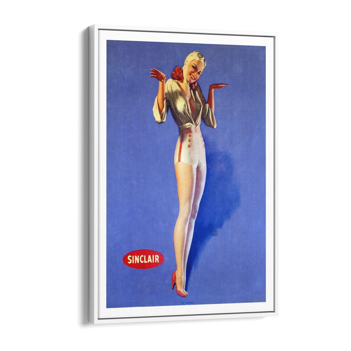"Air-Minded" Sinclair Motor Oil Pin-Up Girl by Earl Moran | Framed Canvas Vintage Design