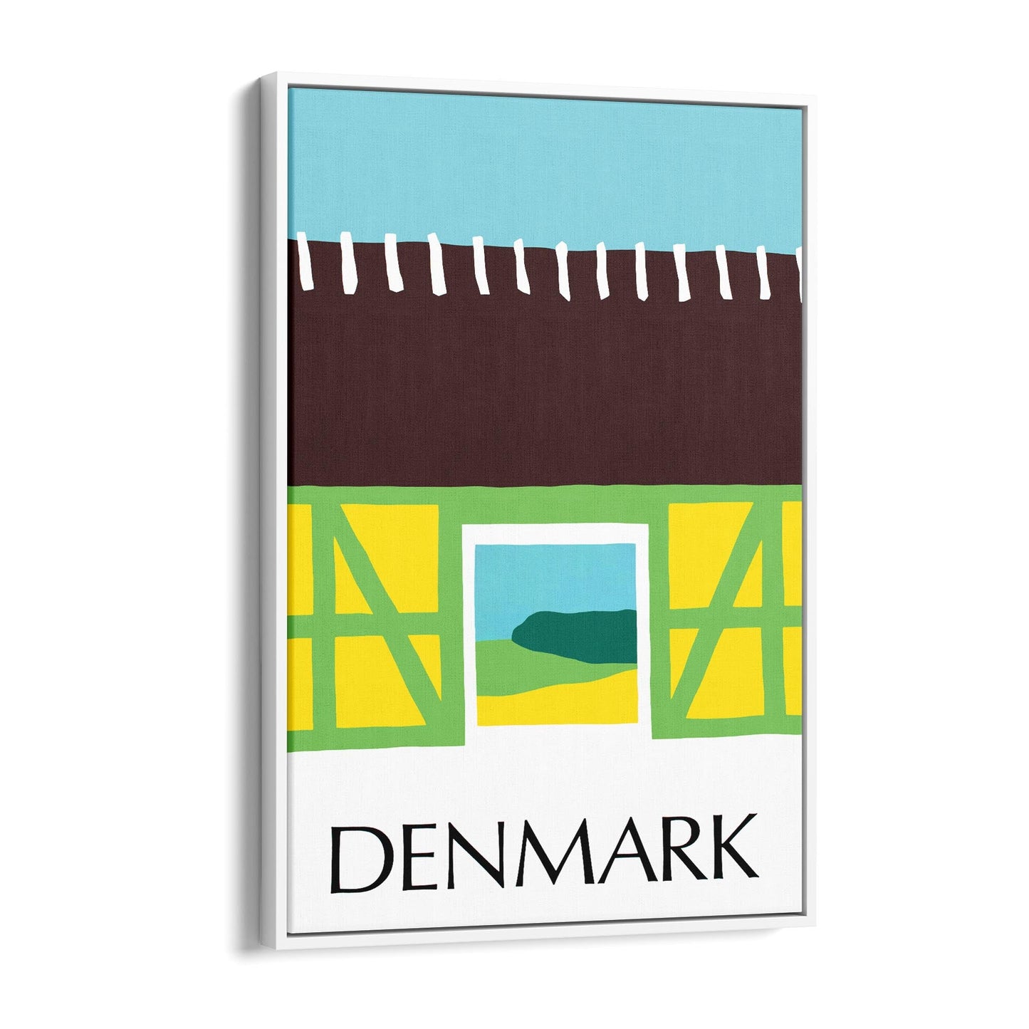 Denmark Minimal Countryside Farm Barn | Framed Canvas Vintage Travel Advertisement