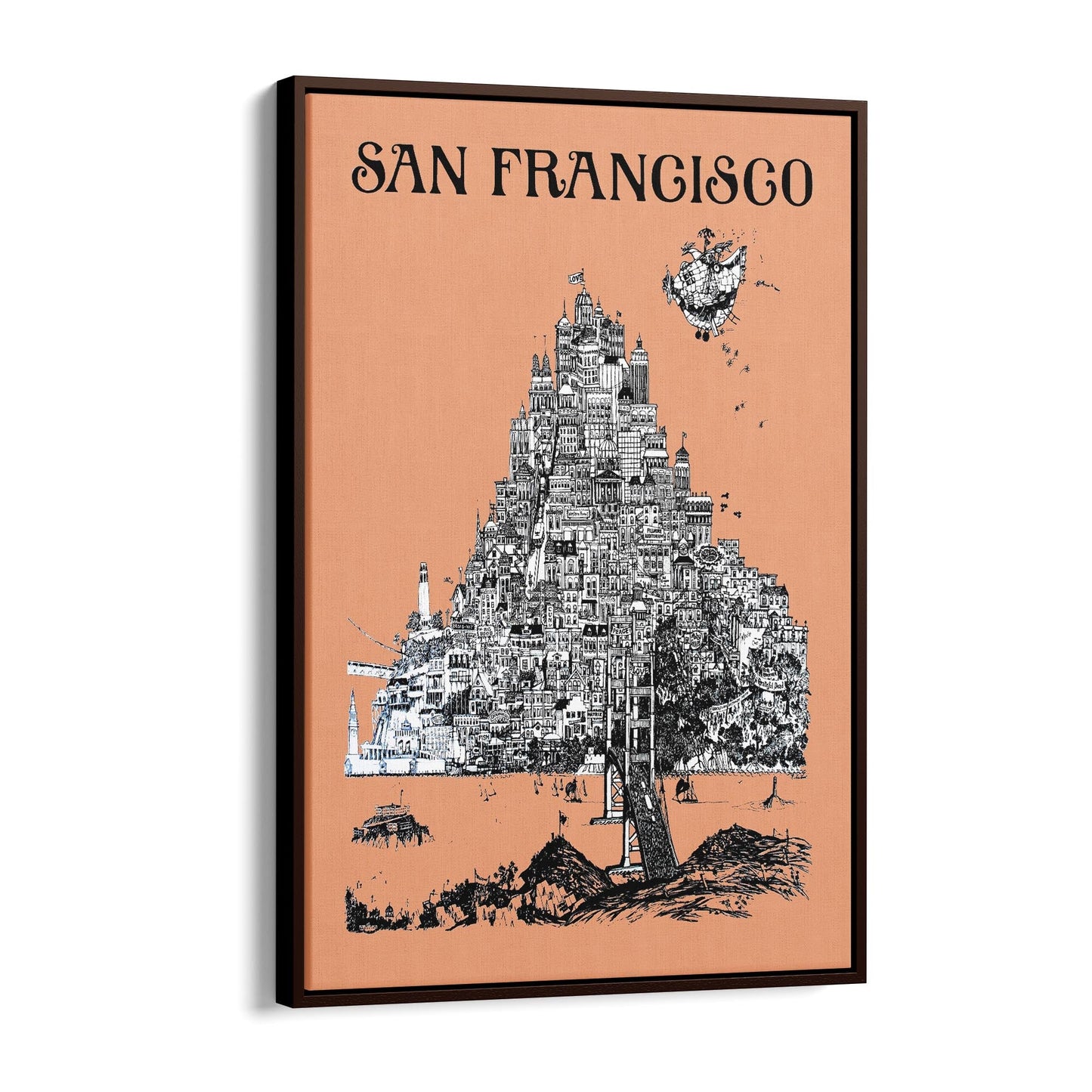 San Francisco, USA by David Schiller | Framed Canvas Vintage Travel Advertisement