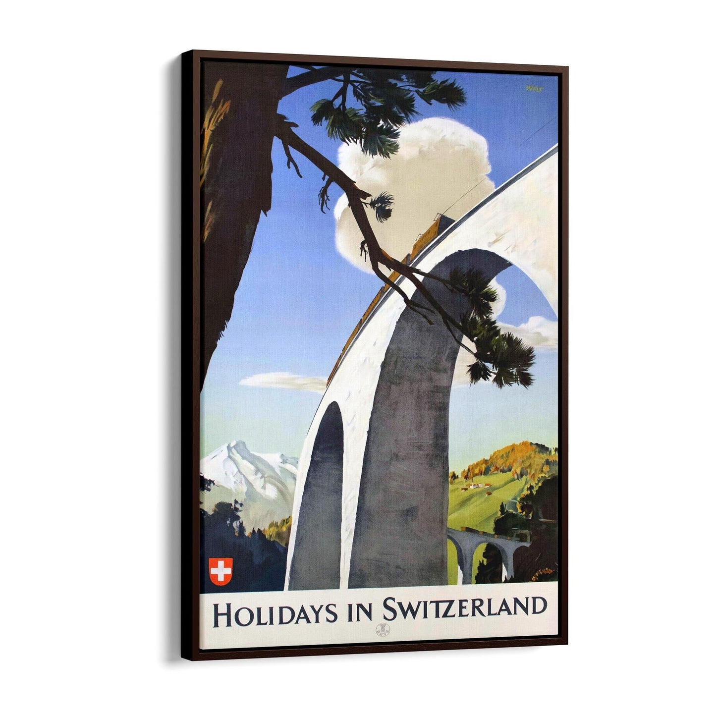 Holidays in Switzerland by Edmund Welf | Framed Canvas Vintage Travel Advertisement