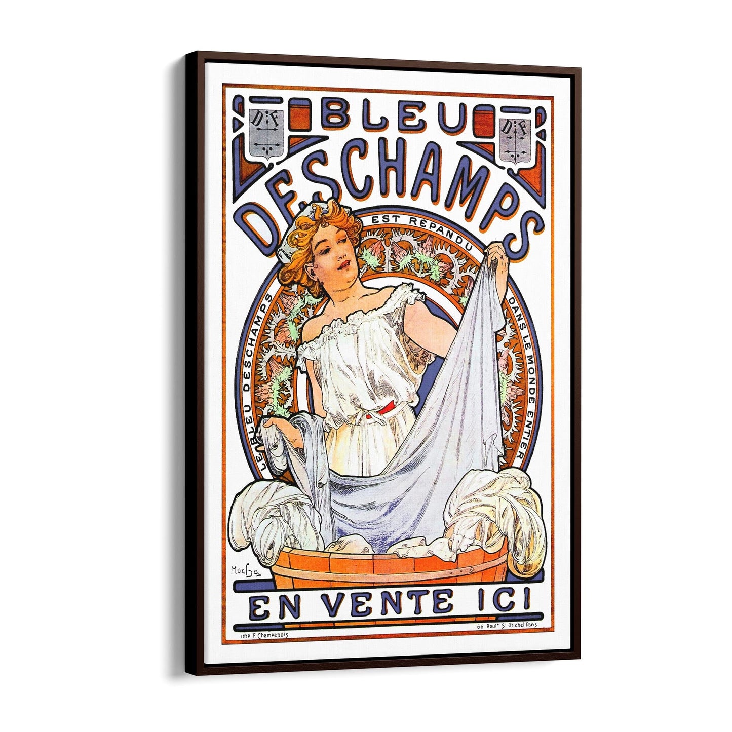 Bleu Dechamps by Alphonse Mucha Laundry | Framed Canvas Vintage Advertisement