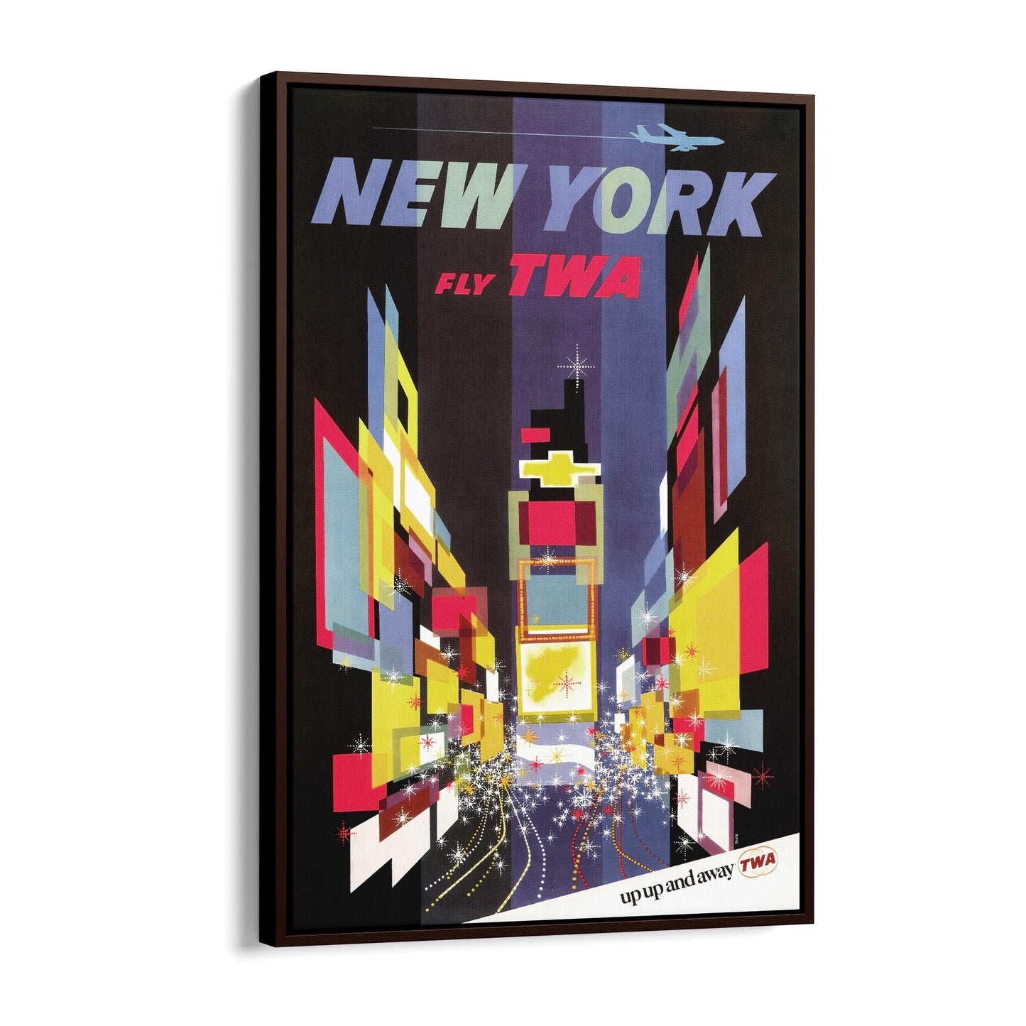 New York Fly TWA, United States of America | Framed Canvas Vintage Travel Advertisement