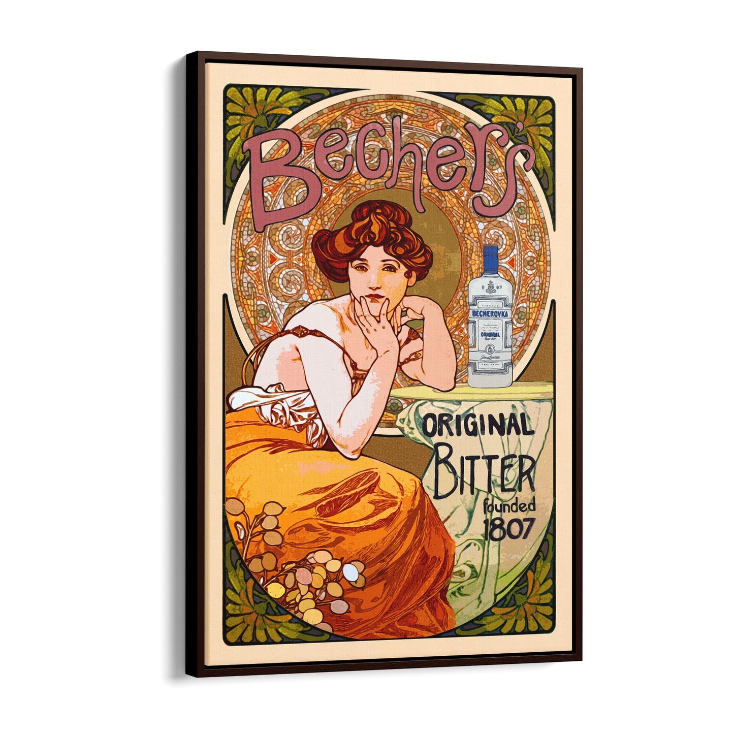 Bechers Bitter Since 1807 by Alphonse Mucha | Framed Canvas Vintage Advertisement