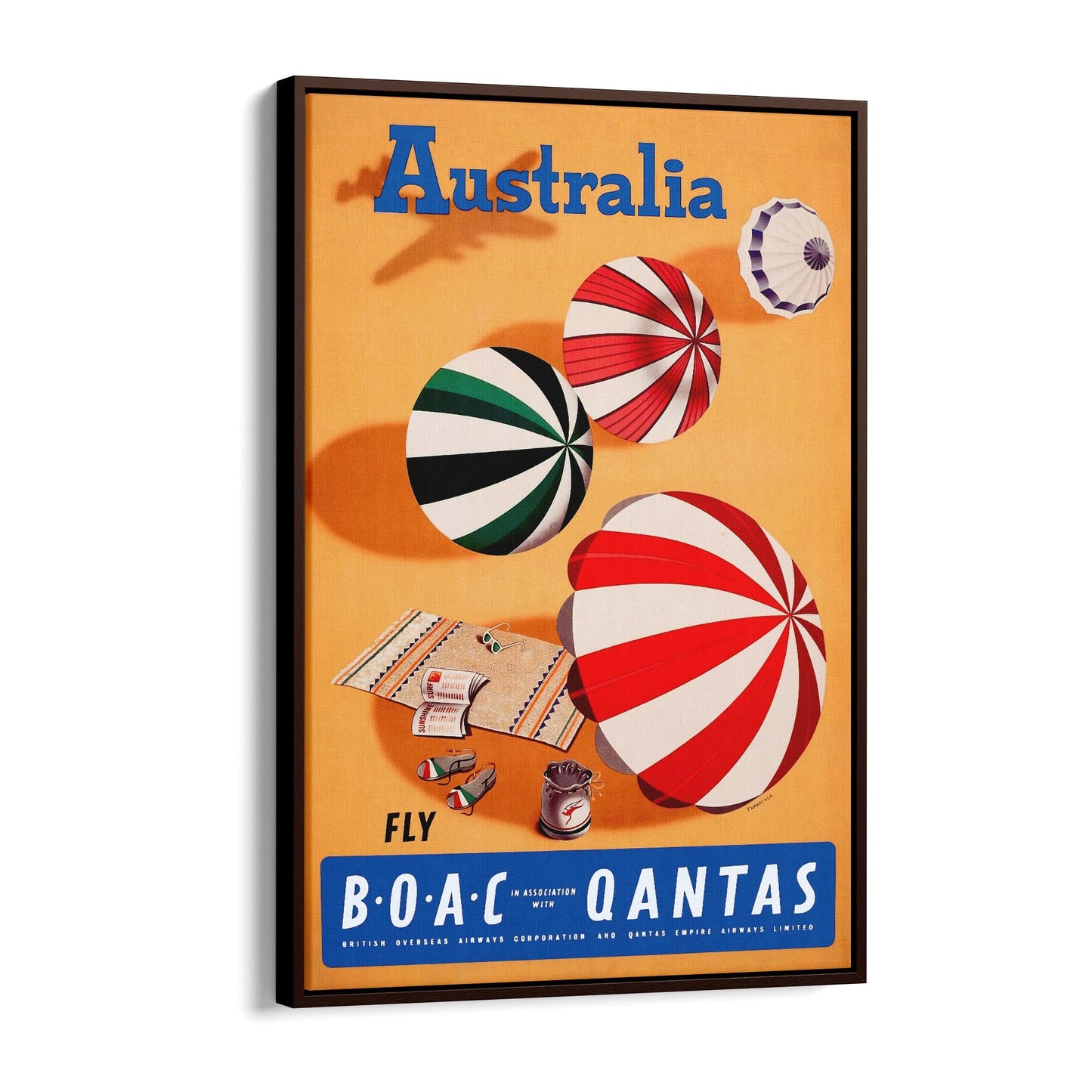 BOAC Qantas Summer Beach Australia | Framed Canvas Vintage Travel Advertisement