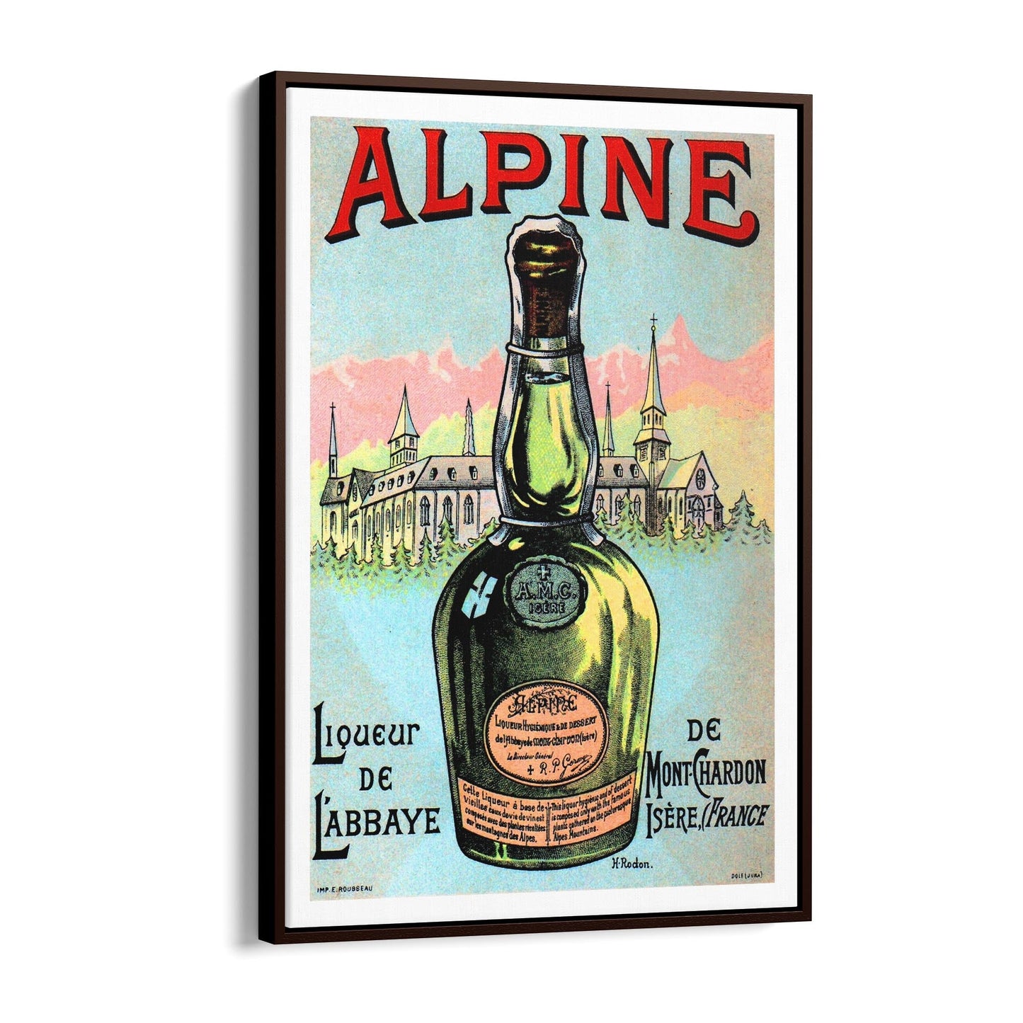 Alpine Liqueur de l'Abbaye de Mont-Chardon by H. Rodon | Framed Canvas Vintage Advertisement