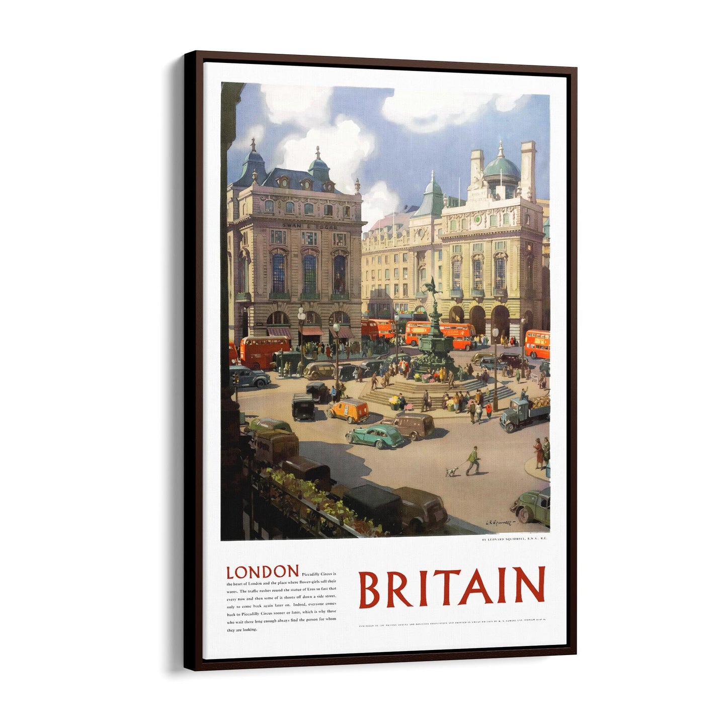 London's Piccadilly Circus by Leonard Squirell | Framed Canvas Vintage Travel Advertisement