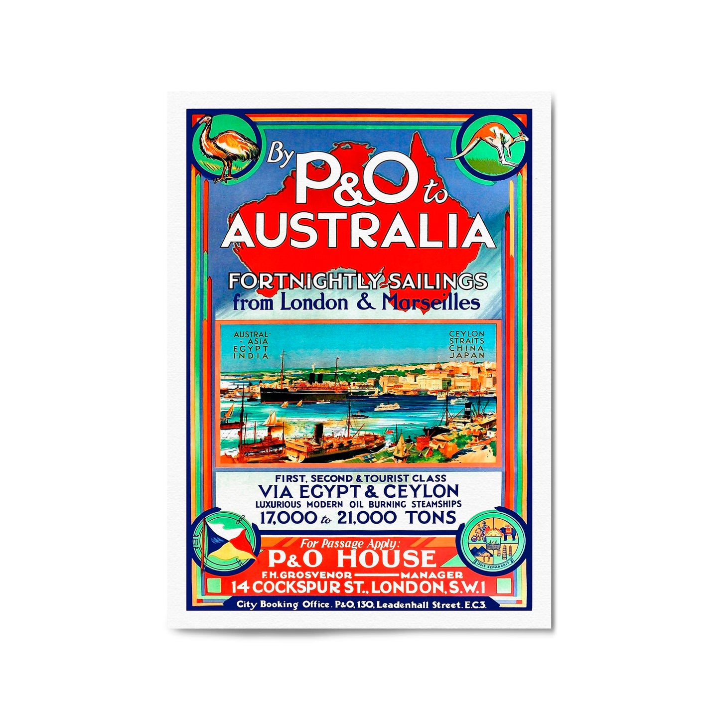 P&O Shipping to Australia | Framed Vintage Travel Poster